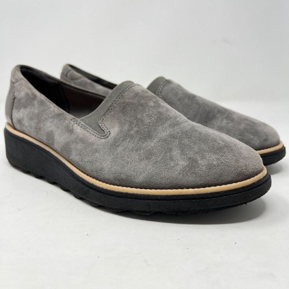 Clarks Sharon Dolly Suede Comfort Shoes Gray Women's Size 10